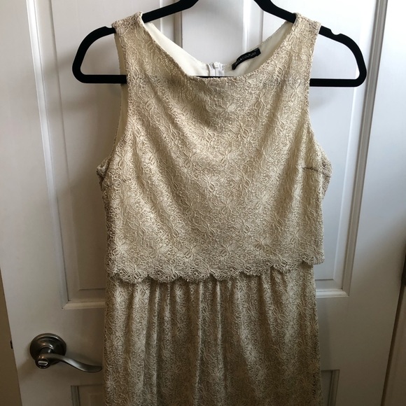 Cream Lace Knee Length Dress with Lace Edging - Picture 1 of 4